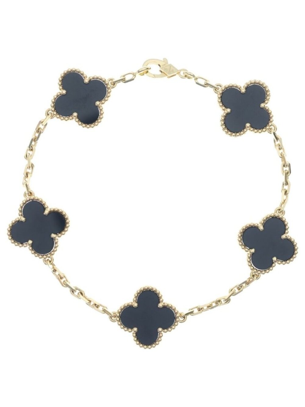 Van Cleef & Arpels Vintage Alhambra Motif Onyx 18k Yellow Gold Bracelet